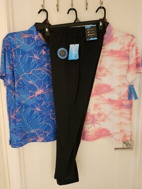 Birdie Bound Golf Bundle - Size S - Black BB Pull On Pant & 2 Polo Shirts - NWT